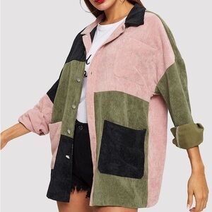 Colorblock Corduroy Jacket - Pink, Green, Black